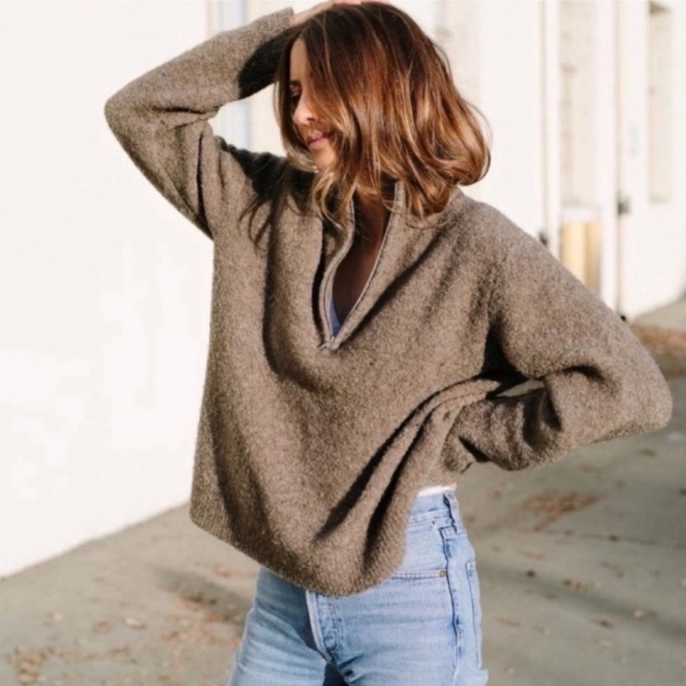 Jenni Kayne Boucle Merino Wool Half Zip Sweater